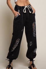 Pol Distressed Terry Jogger Pants