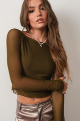 REGAN MESH TOP - Dk OLIVE