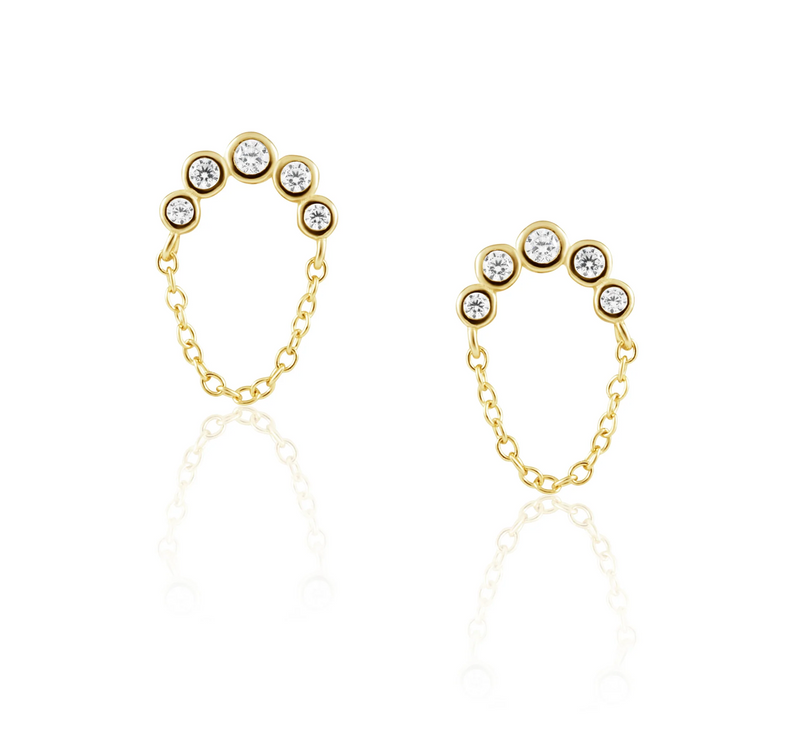 Sahira Crescent Chain CZ Gold Stud